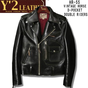 Y'2 LEATHER �i���C�c�[���U�[�jVINTAGE HORSE D-POCKET DOUBLE RIDERS�i���B���e�[�W�z�[�XD�|�P�b�g�_�u�����C�_�[�X�W���P�b�g�j�yHR-55�z�u���b�N�i���c�j