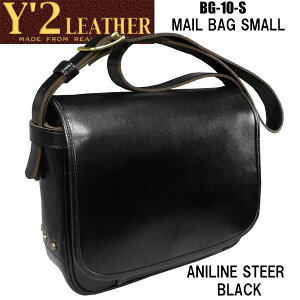 Y'2 LEATHER�i���C�c�[���U�[�jANILINE STEER MAIL BAG SMALL�i�A�j�����X�e�A���[���o�b�O�X���[���jBG-10-S�yBLACK�E�u���b�N�z