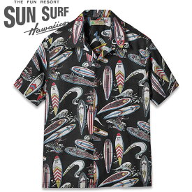 SUN SURF(サンサーフ)COTTON×LINEN OPEN SHIRT “SURFBOARDS” （コットン×リネンオープンシャツ“サーフボード”）SS39284【BLACK・ブラック】