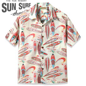 SUN SURF(サンサーフ)COTTON×LINEN OPEN SHIRT “SURFBOARDS” （コットン×リネンオープンシャツ“サーフボード”）SS39284【OFF WHITE・オフホワイト】