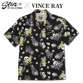 STAR OF HOLLY WOODk×VINCE RAYスターオブハリウッド×ビンスレイShort Sleeve OPEN SHIRT(半袖オープンシャツ)【SH38115 THE DEVIL SKULL GIRLS】ブラック