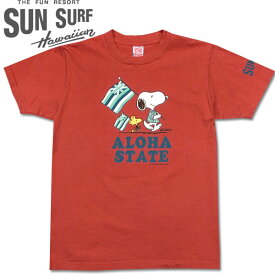 SUN SUR×PEANUTS（サンサーフ×ピーナッツ）コラボレーション半袖Tシャツ【SS78225 "ALOHA STATE"】レッド