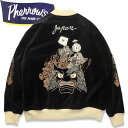 PHERROW'S（フェローズ ）別珍リバーシブルスカジャン25W-鬼火消し2 【BLACK MONOTONE EMBROIDERY・ブラックモノトーン刺繍】