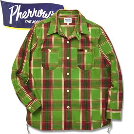 PHERROW'S　(フェローズ ）長袖チェックネルシャツ【22W-720WS】グリーン