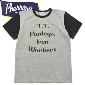 PHERROW'S（フェローズ）リンガー袖切り替えプリント半袖Tシャツ24S-PMT-TT1【H.グレー×ブラック】