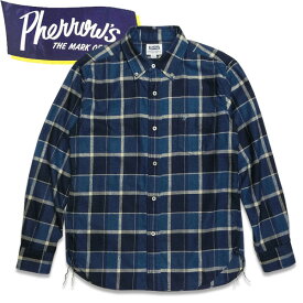 PHERROW'S　(フェローズ ）インディゴチェックBDシャツ【23W-PBD2】インディゴホワイトチェック
