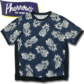 PHERROW'S（フェローズ）パイナップル柄ジャガードパイルTシャツ【21S-PPPT1】ネイビー×オフホワイト
