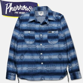 PHERROW'S　(フェローズ ）長袖ダブルガーゼラグ柄シャツ【16W-720WS-RAG】ネイビー