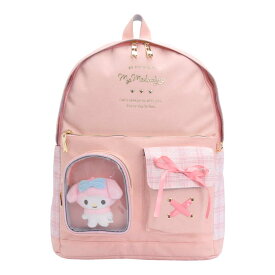 リュック サンリオ ポリチェック 2ポケット ぬい付き デイパック 17L クロミ マイメロ シナモロール ポチャッコ ぬいぐるみ付き リュックサック キッズリュック ジュニア キッズ バッグ 小学生 中学生 男女兼用 キャラクター おしゃれ カジュアル かわいい A4 通学 塾 253338