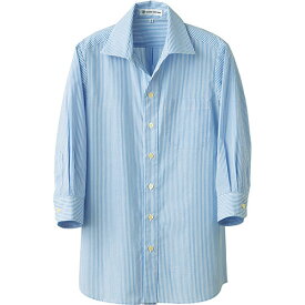 【セブンユニフォーム】7分袖スキッパーカラーシャツ（男女兼用）サイズ：SS〜5L カラー：ホワイト×サックス,ホワイト×ネイビー