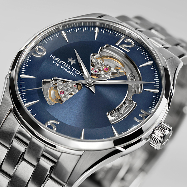 ハミルトン 公式 腕時計 HAMILTON Jazzmaster Open Heart ジャズマスター オープンハート オートマティック 自動巻き  42.00MM ステンレススチールブレス ブルー × シルバー H32705141 メンズ腕時計 男性 正規品 ブランド ビジネス シンプル | 
