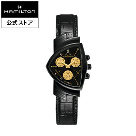 ハミルトン 公式 腕時計 HAMILTON Ventura L Chrono Quartz ベンチュラ クロノ クォーツ クオーツ 32.3MM x 51.3MM レザーベルト ブラック × ブラック H24402730 メンズ腕時計 男性 正規品 ブランド ブラック＆ゴールド