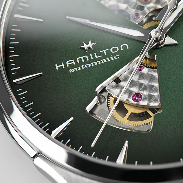 ハミルトン 公式 腕時計 HAMILTON Jazzmaster Open Heart ジャズマスター オープンハート オートマティック 自動巻き  40.00MM レザーベルト グリーン × ブラウン H32675560 メンズ腕時計 男性 正規品 ブランド ビジネス シンプル 2022 | 