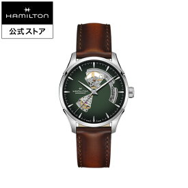 ハミルトン 公式 腕時計 HAMILTON Jazzmaster Open Heart ジャズマスター オープンハート オートマティック 自動巻き 40.00MM レザーベルト グリーン × ブラウン H32675560 メンズ腕時計 男性 正規品 ブランド ビジネス シンプル