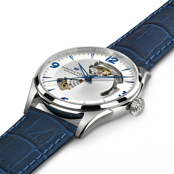 ハミルトン 公式 腕時計 HAMILTON Jazzmaster Jazzmaster ジャズマスター オープンハート オートマティック 自動巻き  42.00MM レザーベルト シルバー × ブルー H32705651 メンズ腕時計 男性 正規品 ブランド ビジネス シンプル | 