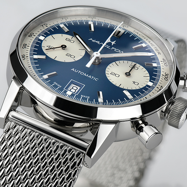 ハミルトン 公式 腕時計 HAMILTON American Classic Intra-Matic アメリカンクラシック イントラマティック  オートクロノ 自動巻き 40.00MM ステンレススチールブレス ブルー × シルバー H38416141 メンズ腕時計 男性 正規品 | 