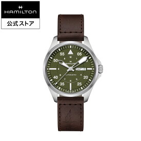 ハミルトン 公式 腕時計 HAMILTON Khaki Aviation Khaki Pilot DayDate カーキ アビエーション カーキ パイロット デイデイト オートマティック 自動巻き 42.00MM レザーベルト グリーン × ブラウン H64635560 メンズ腕時計 男性 正規品 ブランド アウトドア 2024
