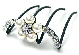 【送料無料】【女髪の夜会巻きWスティック】レディパール［花 フラワー カメリア ラインストーン クリスタル ヘアアクセサリー ヘッドアクセ 夜会巻き パール ヘアアレンジ動画］