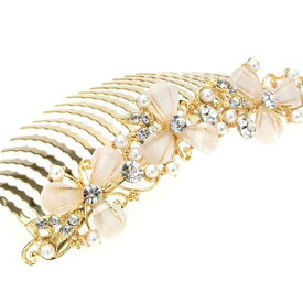 【夜会巻きコーム】★リリウム［ゴールド パール 花 フラワー クリスタル ラインストーン スワロフスキー 結婚式 パーティ コーム ヘッドアクセ ヘアアクセサリー 髪飾り］20151208