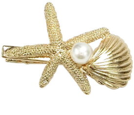 追跡可能メール便★対応 【ヘアクリップ】マリンマルチ［ゴールド パール マリン シェル ヒトデ スターフィッシュ パール チャーム 結婚式 パーティ ヘッドアクセ ヘアアクセサリー 髪飾り］［MBL］20170321