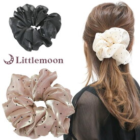 【追跡可能メール便 送料無料】【シュシュ】ウェール［ヘアゴム シフォン 光沢 ドット 大きめ ビッグ 華やか シンプル 大人 ヘアアレンジ 結婚式 パーティ ヘッドアクセ ヘアアクセサリー 髪飾り］[MBL] 20210719