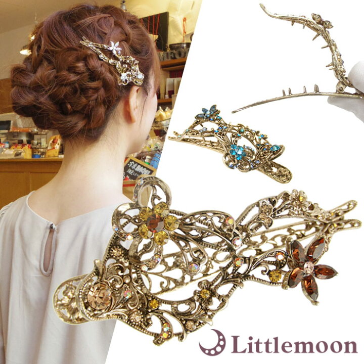 楽天市場 サイドバンスクリップ ジェイミー ヘアクリップ アンティーク風 お花 ヘッドアクセ ヘアアクセサリー 髪飾り リトルムーン ヘアアクセサリー