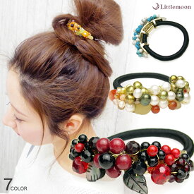 追跡可能メール便★〇対応 【天然石ヘアゴム】華＜HANA＞［花 フラワー ビーズ ゴム 天然石 結婚式 パーティ 髪飾り ヘッドアクセ ヘアアクセ ヘアゴム シュシュ 和風 和服 着物 浴衣 和装］20170314