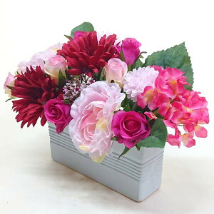 フラワーアレンジ ローズ ガーベラ ハイドランジャー 造花 フラワーアレンジメント 花 プレゼント おしゃれ お祝い 誕生日 お誕生日 お花 ギフト 還暦 古希 喜寿 結婚祝い 開店祝い お中元