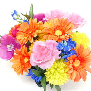 フラワーアレンジ リンドウ ローズ ガーベラ 造花 フラワーアレンジメント 花 プレゼント おしゃれ お祝い 誕生日 お誕生日 お花 ギフト 還暦 古希 喜寿 結婚祝い 開店祝い お中元 御中元 お