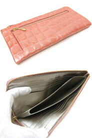 京都 浪速屋 財布 長財布 レディース 本革 レザー L字ファスナー エナメルクロコ 86359-0120 女の子 女性 革 長財布 ロングウォレット シンプル 上品 おしゃれ ナチュラル プレゼント ギフトラッピング無料 お祝い 贈り物 正規品