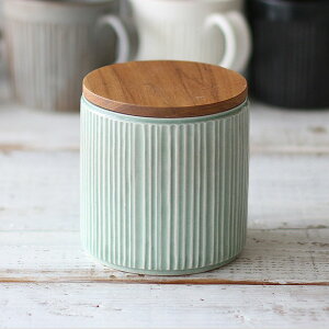 LOLO YT SALIU 伸光窯 キャニスター 420ml 縦ライン SA00 ヒワグリーン(貫入・浅葱)(お取り寄せ品)// しのぎ 美濃焼 食器 陶器 磁器 保存容器 調味料入れ 筒型 蓋付 キッチン用品 キッチン収納 キ