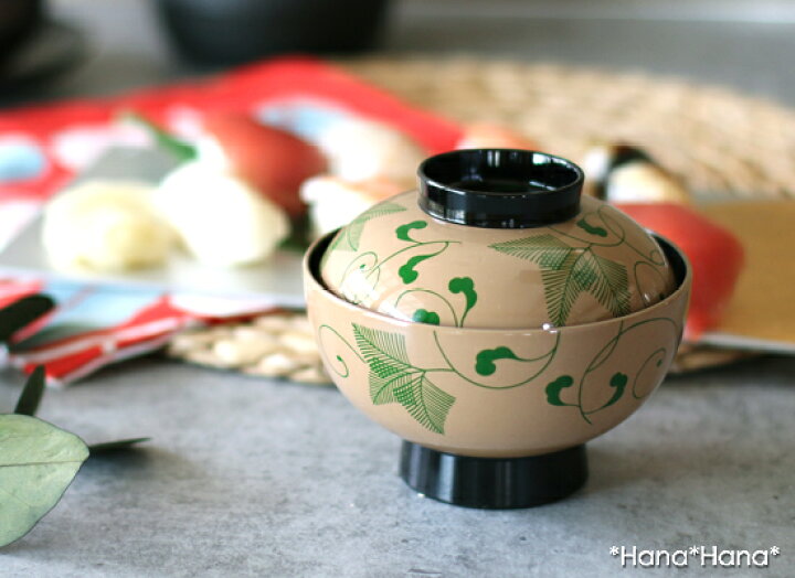 楽天市場 クーポン配布中 ベージュ緑シダ唐草 吸物椀 11 8cm ふた付き おしゃれ食器 Primitive陶舎花 花