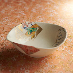 【クーポン配布中】百人一首仁清風 三方鉢 15cm // 美濃焼 陶器 磁器 和食器 食器 小鉢 中鉢 盛鉢 副菜鉢 正月 お祝い おもてなし おしゃれ 買いまわり