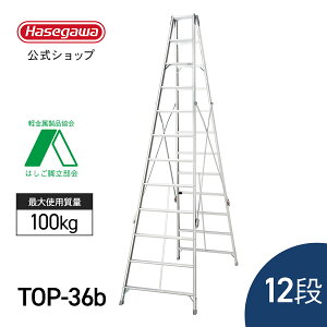 【 TOP-36b 】 脚立 長尺脚立 12段 12尺 349cm ワンタッチバー付き 折りたたみ アルミ 高所 作業 園芸 足場台 踏台 軽い 軽量 建設 工業 剪定 庭木 折り畳み ステップラダー 庭木剪定 園芸用品 長谷