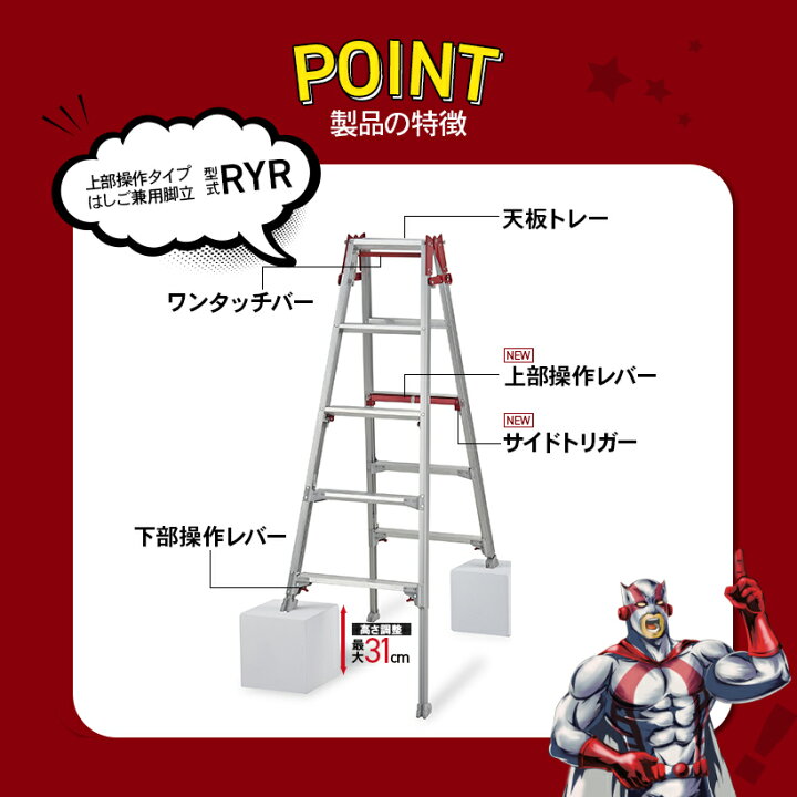 楽天市場】【 RYR-21 】 上部操作 はしご兼用脚立 7段 7尺 シャガマン 