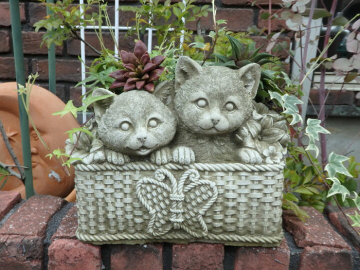 楽天市場 ガーデニング ガーデン 雑貨 ストーン製 English Kittens Planter 花遊び