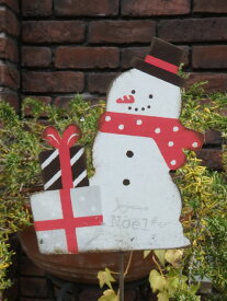 クリスマス サンタ スノーマン ガーデニング ガーデン『happy♪ギフトスノーマンピック』