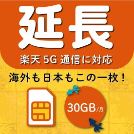 【延長専用】楽天モバイル プリペイド SIM 30GB 月間　楽天回線　au 国際ローミング利用可能 データ通信テレワーク prepaid SIM