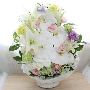 お供え アレンジMデラックスサイズコチョウラン1本入り確約タイプ フラワーアレンジメント フラワー ギフト アレンジ 供花 お悔やみ 花 お供え 四十九日 お供え 法事 お供え花 お悔やみ お