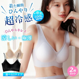 送料無料 高品質 2枚セット 2TYPE 夏用ブラジャー 接触冷感 涼しい ノンワイヤー 軽量 吸汗速乾 ひびきにくい ワイヤレス ムレにくい ベタつきにくい シームレス 肌着 大きいサイズ 超薄ブラジャー 薄手ブラジャー 軽いブラジャー ゴルフウェア レディース