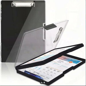 クリップボード A4 ファイルボード 2 層収納ボックス バインダー付き 水平オープニングクリップ ファイル 防水クリップオンフォルダー 多機能ファイルフォルダー