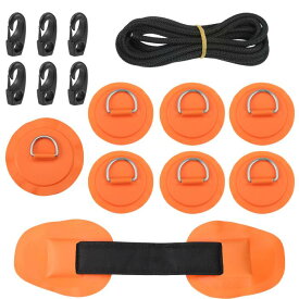 DリングPVCパッチカヤック 弾性ショックロープ ラウンド 6フック付きカヤックパドル インフレータブルボートカヌー用 デッキパドルボード 3.5M オレンジ 7個入り