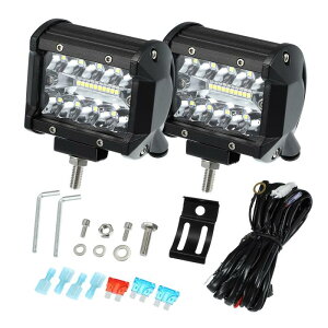 ユニバーサルオフロードライト フラッドスポットコンボドライビングフォグランプ ピックアップトラッ ク用 4インチ 20LED 60W 12-24V 配線ハーネス アルミニウム、ブラッ ク 2個