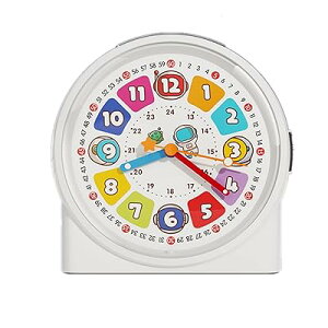目覚まし時計 子供 知育時計 置き時計 めざまし時計 こども アナログ時計 子供用 生徒用 学習時計 常夜灯付き 補助数字付き 静音 秒針の音がしない時計 直径約11cm (ホワイト)