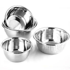 新品 ザル＆ボール 2点セット（22cm?24cm?26cm?28cm?30cm?32cmサイズ） ステンレス製 キッチン ボウル 水切り ざる 米とぎ 直接加熱可能 野菜 果物洗い ボウル 野菜調理器セット キッチン用品 お料理上手な主婦の味方