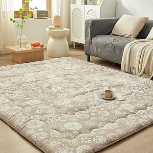 こたつ敷布団 極厚ラグ 正方形 190×190cm あったか 5層 フランネル生地 マイクロファイバー 滑り止め付き 床暖房対応 防音 こたつ敷き布団 レース・ベージュ