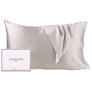 シルク枕カバー 100%天然 6A級 43×63cm 封筒式枕カバー シルクピローケース テンセル 洗える 寝癖軽減 抗菌防臭 うるつや髪 美肌 敏感肌に優しい 四季適応 贈り物 1枚セット (グレー, 50×70cm)