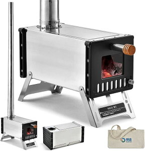 煙突パイプ付きテント薪ストーブ キャンプ暖房調理のための携帯用 ステンレス鋼のキャンプ ステンレス304 ウッドストーブ 薪暖炉 コンパ