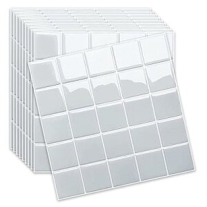 タイルシール キッチン 耐熱 防水 洗面所 トイレ DIY 家具やアイテムの装飾 タイルシート 壁紙シール 3D リメイクシート (25x25cm, ライトグレー)