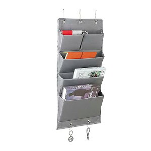 折りたたみ ウォールポケット 4段 壁掛けポケット 省スペース 水洗い可能 収納ラック 壁掛け 吊り下げ ドアハンガーポケット 5ポケット 水洗い可能 書類 新聞紙などの収納に最適 グレー